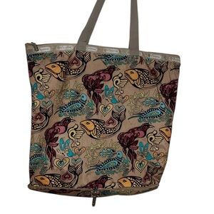 LeSportsac Large Packable Tote Bag purse Koi Fish Bird Heart Print travel y2k